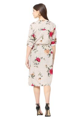 Cream printed crepe short-dresses 2