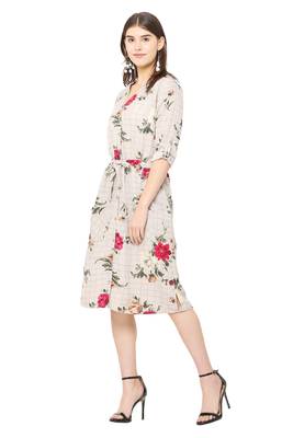 Cream printed crepe short-dresses 3