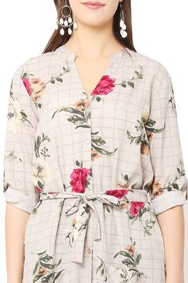 Cream printed crepe short-dresses 5