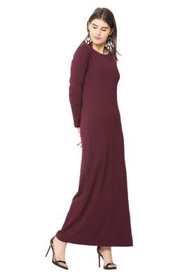 Maroon plain blended cotton long-dresses 3