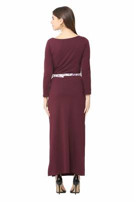 Maroon plain blended cotton long-dresses 2