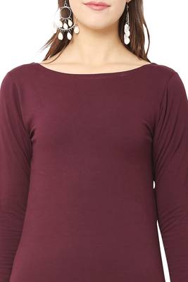 Maroon plain blended cotton long-dresses 5