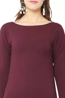 Maroon plain blended cotton long-dresses