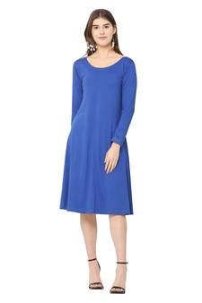 Blue plain blended cotton short-dresses