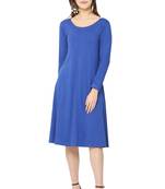 Blue plain blended cotton short-dresses