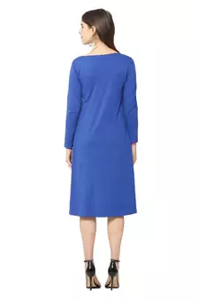 Blue plain blended cotton short-dresses