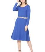 Blue plain blended cotton short-dresses