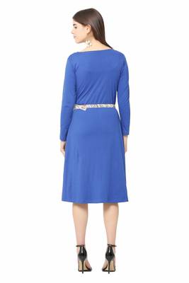 Blue plain blended cotton short-dresses 2