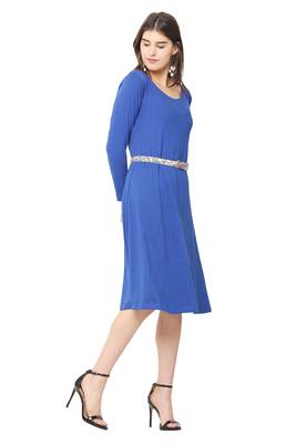 Blue plain blended cotton short-dresses 3