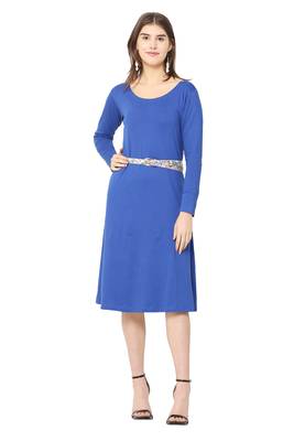 Blue plain blended cotton short-dresses 4