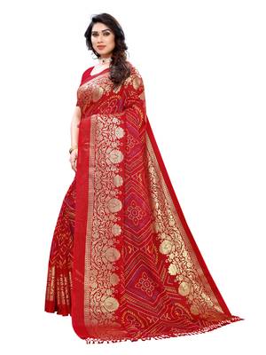 Maroon printed poly cotton saree with blouse 2