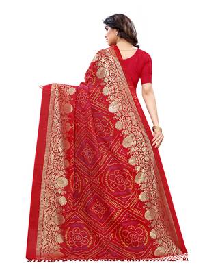 Maroon printed poly cotton saree with blouse 3
