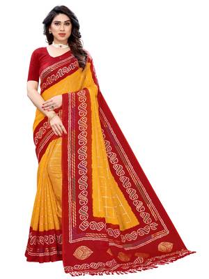 Mustard printed poly cotton saree with blouse 1