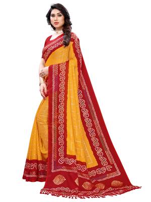 Mustard printed poly cotton saree with blouse 2