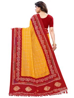 Mustard printed poly cotton saree with blouse 3