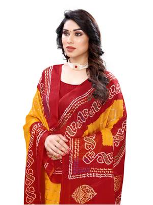 Mustard printed poly cotton saree with blouse 4