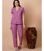 Handloom cotton pink multi check night lounge set with matching hairband