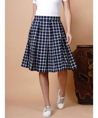 Handloom cotton blue and grey multi box pleat skirt with matching mask 1