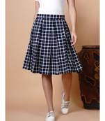 Handloom cotton blue and grey multi box pleat skirt with matching mask