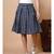 Handloom cotton blue and grey multi box pleat skirt with matching mask