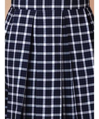 Handloom cotton blue and grey multi box pleat skirt with matching mask 2