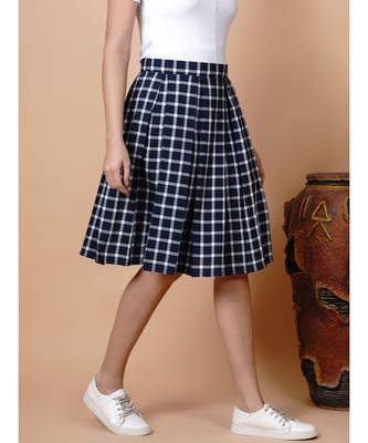 Handloom cotton blue and grey multi box pleat skirt with matching mask 3