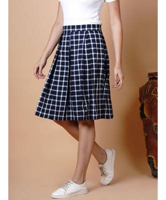 Handloom cotton blue and grey multi box pleat skirt with matching mask 4