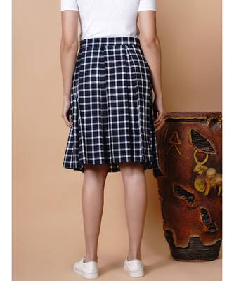 Handloom cotton blue and grey multi box pleat skirt with matching mask 5
