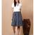 Handloom cotton blue and grey multi box pleat skirt with matching mask