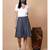 Handloom cotton blue and grey multi box pleat skirt with matching mask