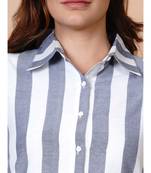 Handloom cotton white and blue stripe button down high low tunic with matching mask