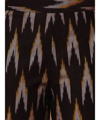 Handloom brown ikat cotton harem pants with matching mask 2