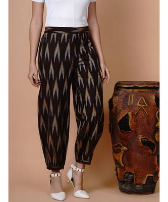 Handloom brown ikat cotton harem pants with matching mask 1