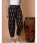 Handloom brown ikat cotton harem pants with matching mask