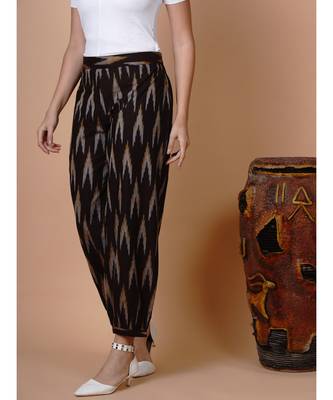 Handloom brown ikat cotton harem pants with matching mask 3