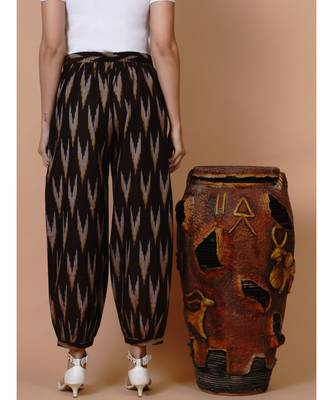 Handloom brown ikat cotton harem pants with matching mask 4