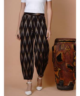 Handloom brown ikat cotton harem pants with matching mask 7