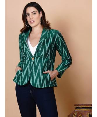 Handloom green ikat cotton jacket with mask 1