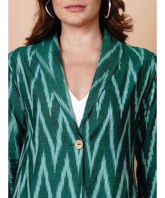 Handloom green ikat cotton jacket with mask 2