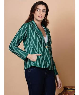 Handloom green ikat cotton jacket with mask 3