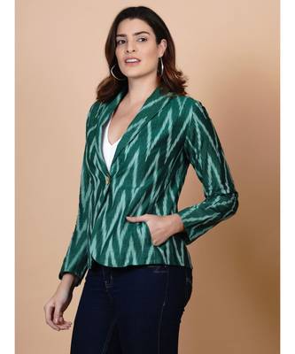 Handloom green ikat cotton jacket with mask 4