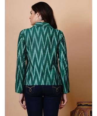 Handloom green ikat cotton jacket with mask 5