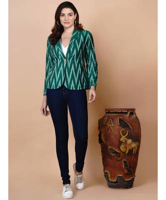 Handloom green ikat cotton jacket with mask 6