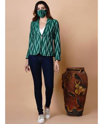 Handloom green ikat cotton jacket with mask 7