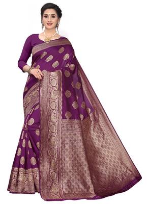 Wine Woven Jacquard Saree With Blouse 1