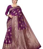 Wine Woven Jacquard Saree With Blouse