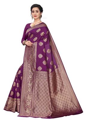Wine Woven Jacquard Saree With Blouse 2