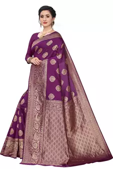Wine Woven Jacquard Saree With Blouse