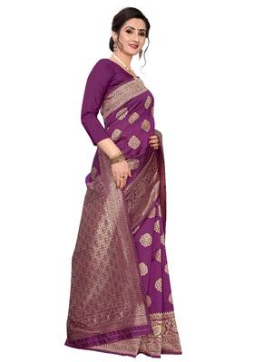 Wine Woven Jacquard Saree With Blouse 3