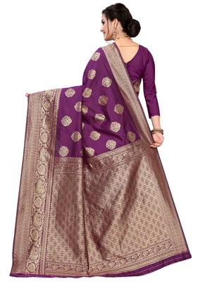 Wine Woven Jacquard Saree With Blouse 4